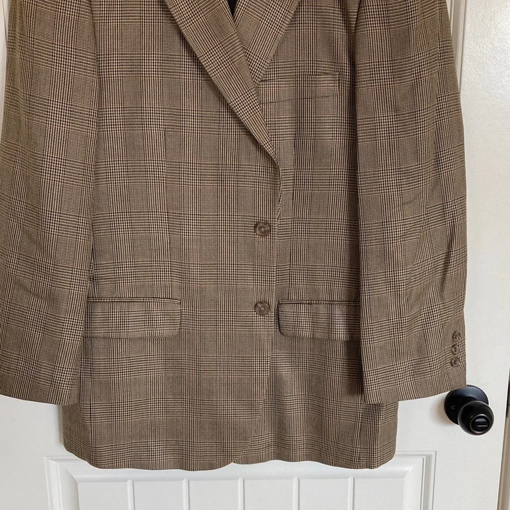 Alan Flusser Mens Classic Brown Plaid‎ 2 Button Blazer Sport Coat Size 44R Wool